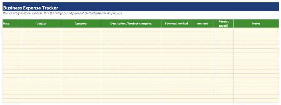 Preview of the Business Expense Tracker